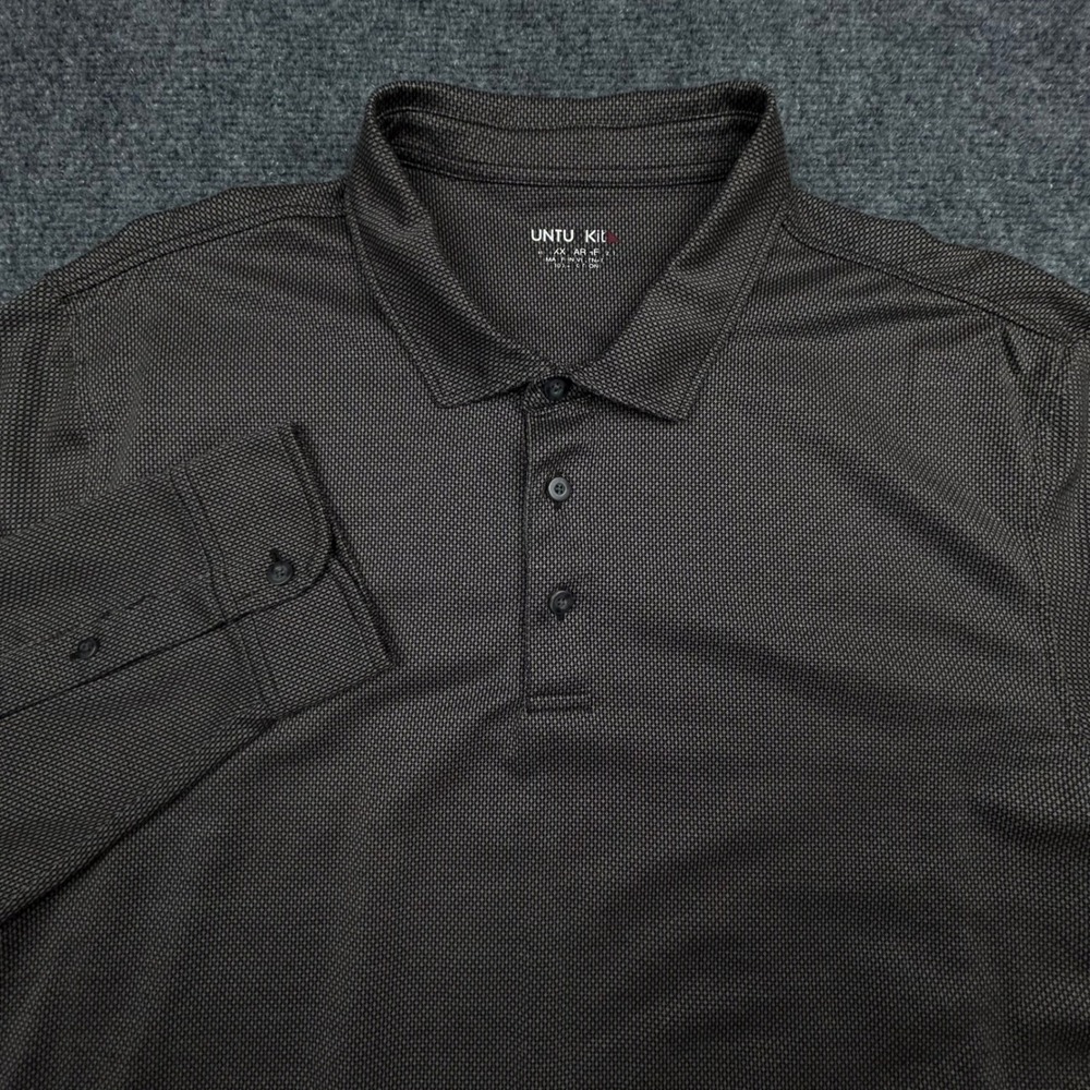 UNTUCKit Polo Mens XXL Brown Damaschino Diamond Birdseye Long Sleeve Cotton